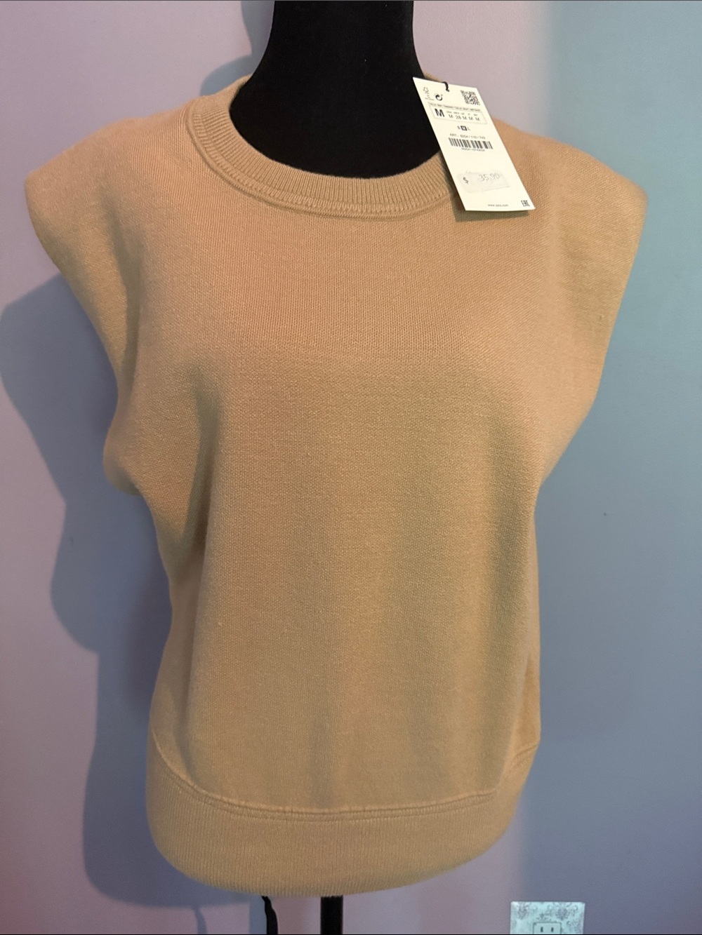 Zara Neutral Beige Sleeveless Knit Tank Vest NWT Size Medium